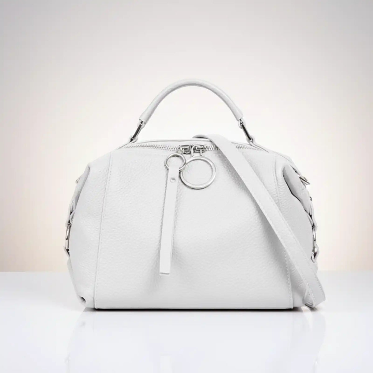 Zency Genuine Leather Convertible Satchel Bag in White / China Mainland – product image 5