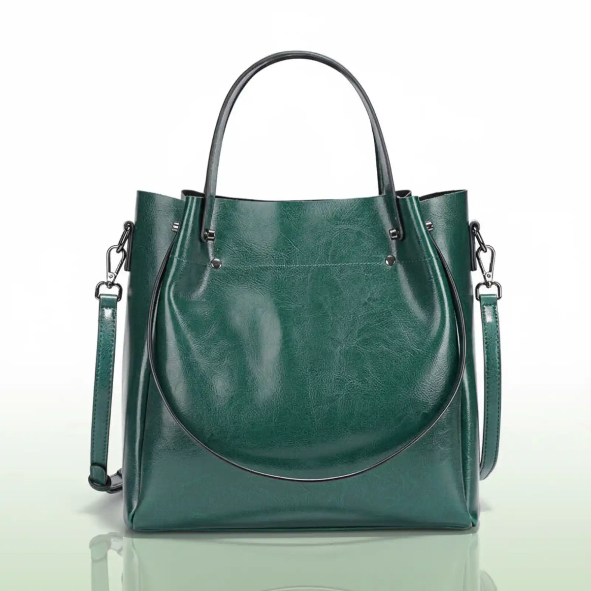 Zency Genuine Leather Luxury Convertible Tote Bag in Dark green – interior image 5