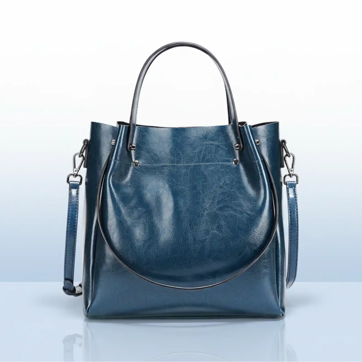 Zency Genuine Leather Luxury Convertible Tote Bag in Dark Blue – product image 6