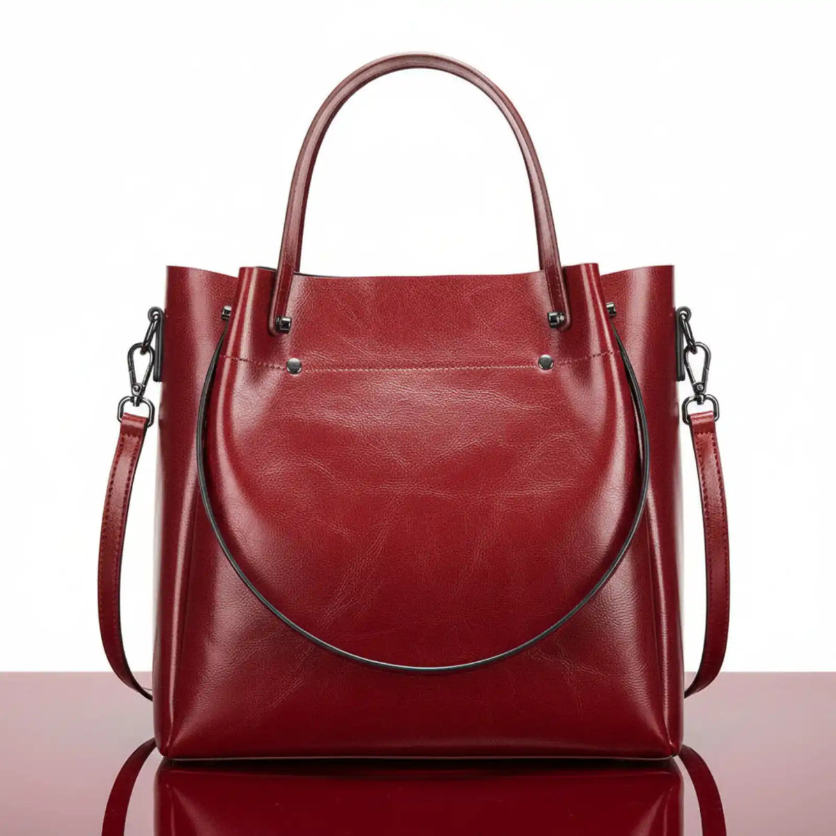 Zency Genuine Leather Luxury Convertible Tote Bag in Dark red – product image 7