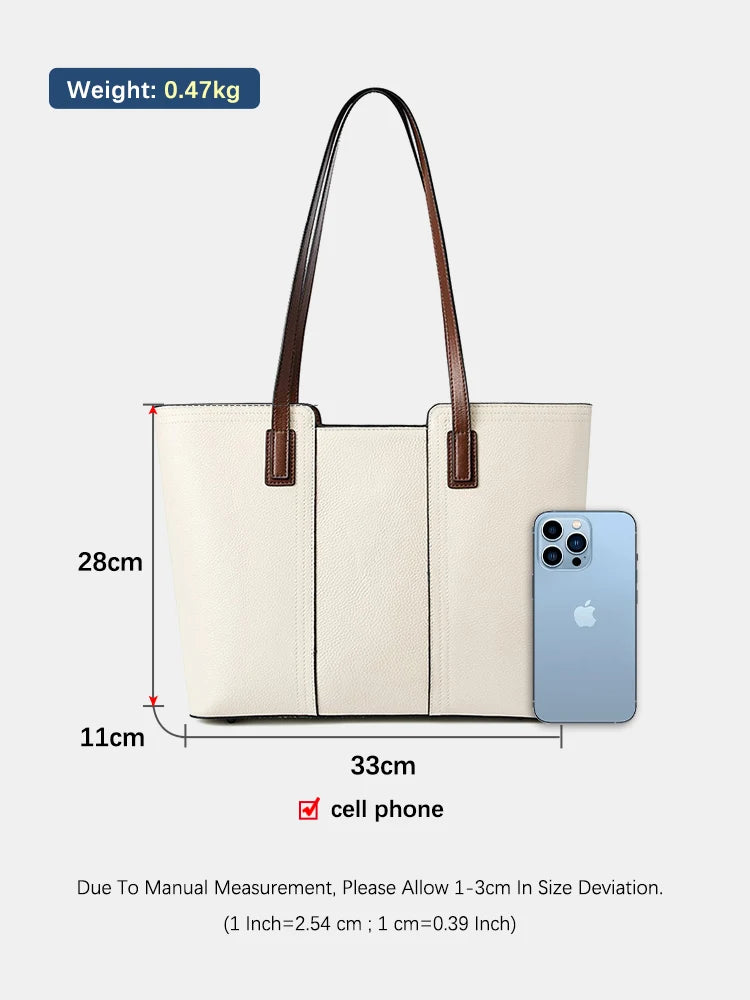 Zency Genuine Leather Women's Work Tote Bag Handbag Classic Elegant Beige Large Capacity Shopper Bag Pocket Black Purse For A4 Smash Price Shop