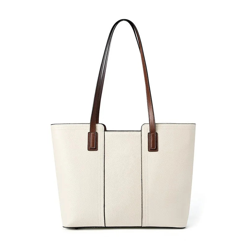Zency Genuine Leather Women's Work Tote Bag Handbag Classic Elegant Beige Large Capacity Shopper Bag Pocket Black Purse For A4 Smash Price Shop