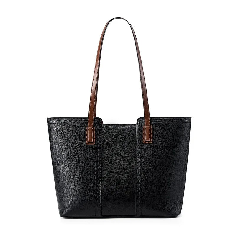 Zency Genuine Leather Women's Work Tote Bag Handbag Classic Elegant Beige Large Capacity Shopper Bag Pocket Black Purse For A4 Smash Price Shop