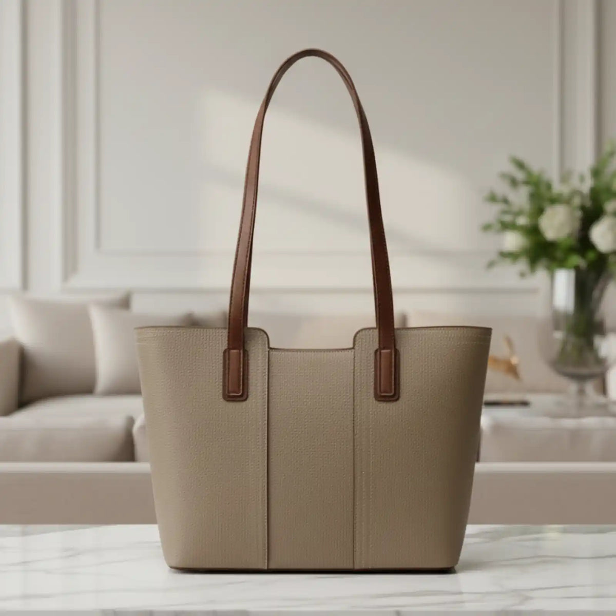 ZENCY Genuine Leather Work Tote Bag in Khaki – product image 7