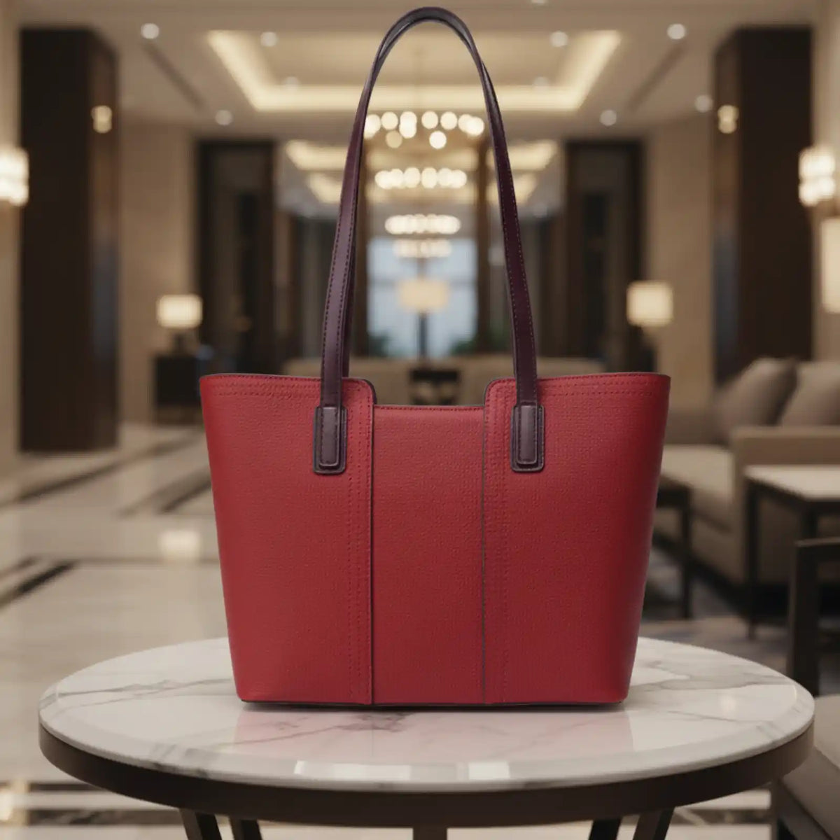 ZENCY Genuine Leather Work Tote Bag in Red – product image 10