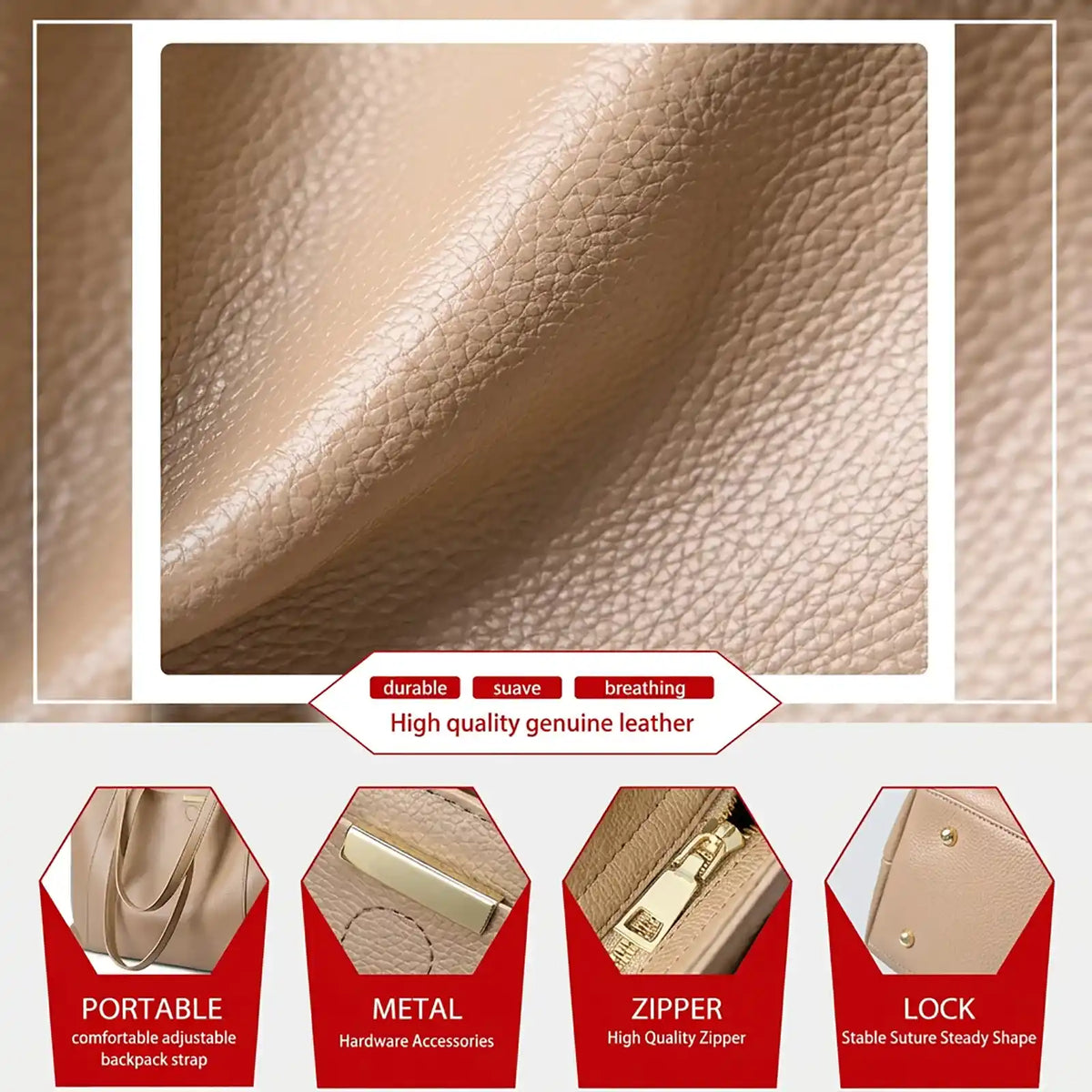 Zency Soft Cowhide Leather Shoulder Tote – product image 12
