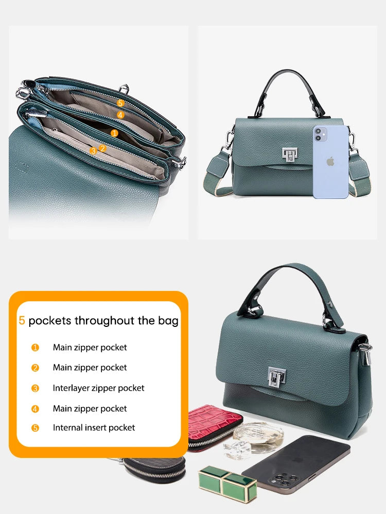Zency Women's Genuine Leather Top-Handle Bag Simple Fashion Envelope Luxury Brand Shoulder Handbag Small Crossbody for Female Smash Price Shop