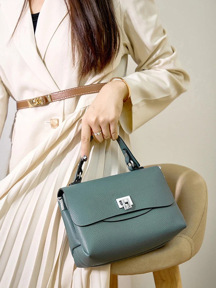 Zency Women's Genuine Leather Top-Handle Bag Simple Fashion Envelope Luxury Brand Shoulder Handbag Small Crossbody for Female Smash Price Shop