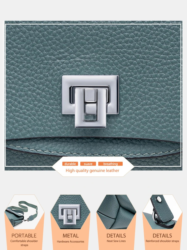 Zency Women's Genuine Leather Top-Handle Bag Simple Fashion Envelope Luxury Brand Shoulder Handbag Small Crossbody for Female Smash Price Shop